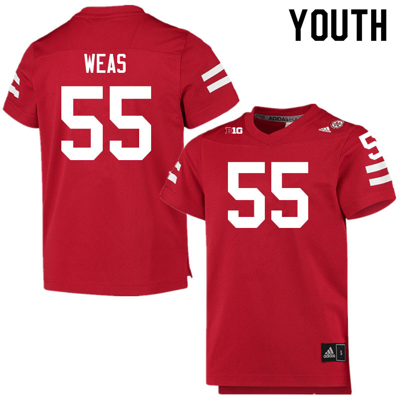 Youth #55 Brady Weas Nebraska Cornhuskers College Football Jerseys Sale-Scarlet